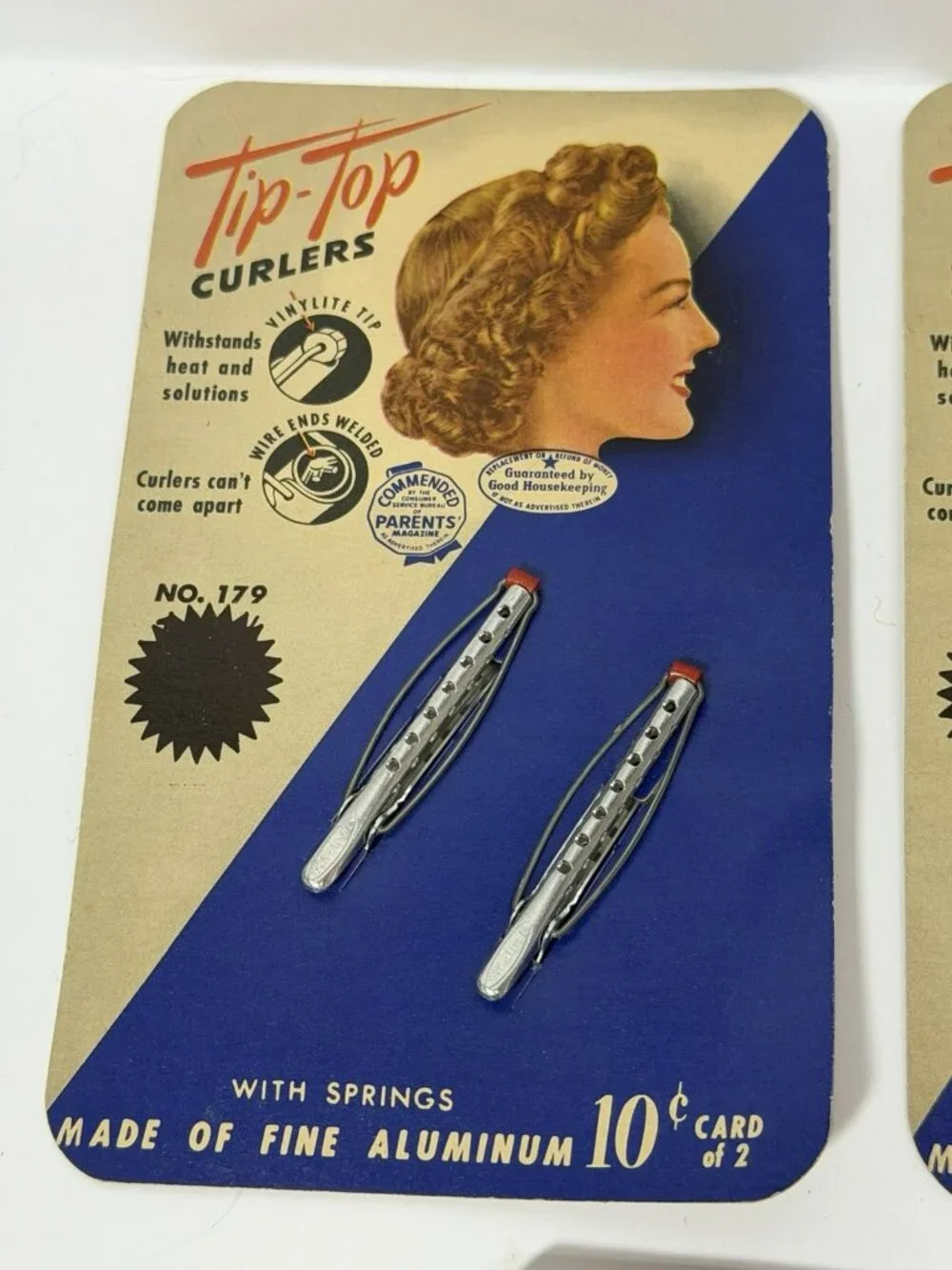NOS 3 CARDS (6) Vintage 1950s Tip-Top Products Curlers Aluminum Vinylite Tip 179